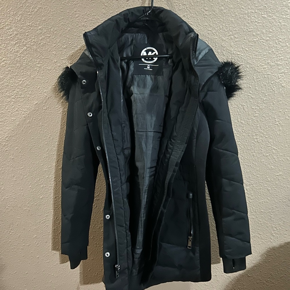 Michael Kors Black Puffer Jacket with Fur Accents